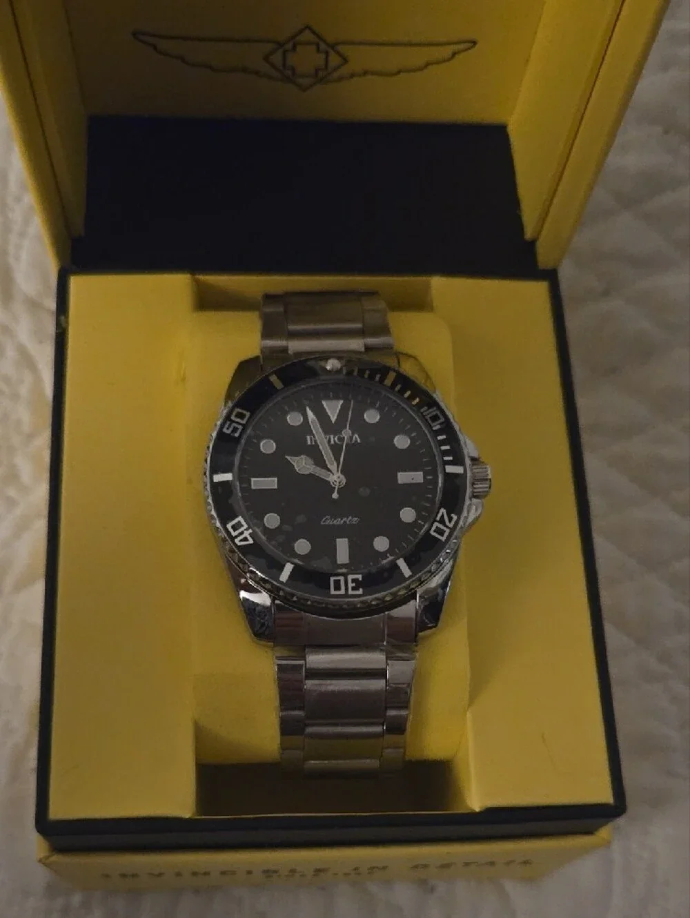 Invicta Silver Stainless Steel Watch with Black Dial